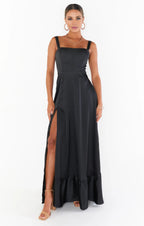 Dress Regular Straps Square Neck Sleeveless Maxi Dress Column Simple Crisscross Back Prom Dress With Slit