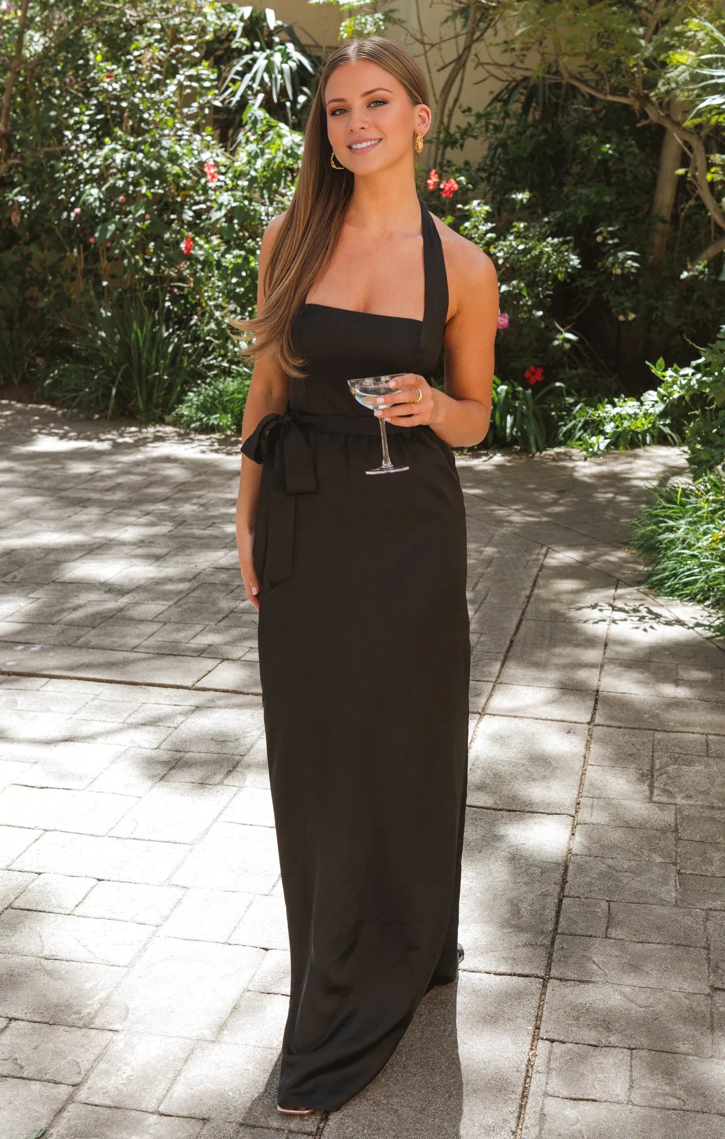Dress Vintage Halter Neck Sleeveless Maxi Dress A-Line Solid Color Backless Prom Dress