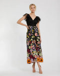 Black Dress Multicolor Embroidered Flutter Sleeve Floral Maxi Dress Evening Dress A-Line Ruffled Pleated Prom Dress