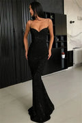 Black Sequin Mermaid Prom Dress Spaghetti-Strap Sweetheart Neckline Open-Back Lace-Up Formal Gown