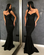 Black Sequin Mermaid Prom Dress Spaghetti-Strap Sweetheart Neckline Open-Back Lace-Up Formal Gown