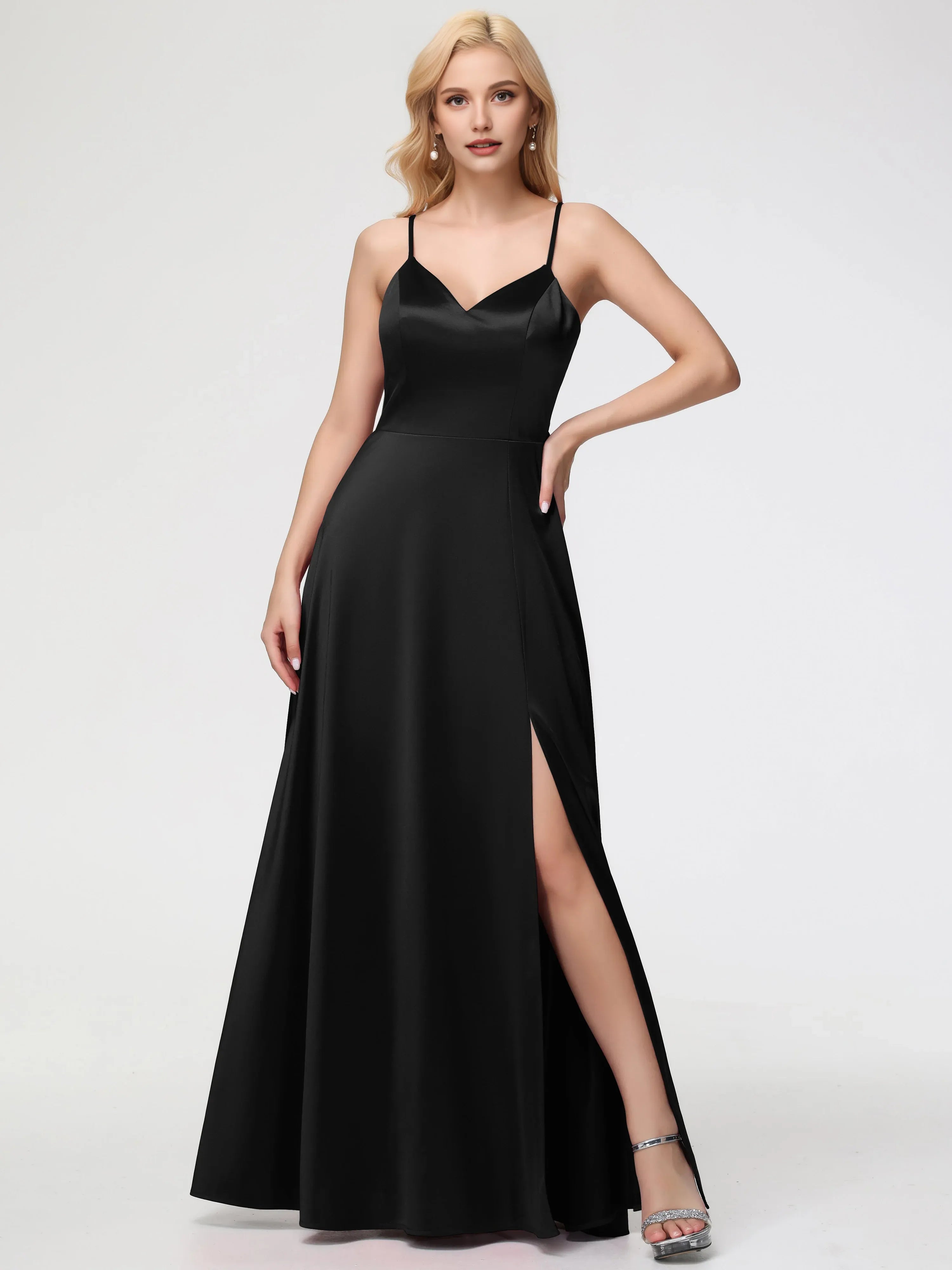 A-Line V-Neck Sleeveless Back Zip Floor Length Prom Dress