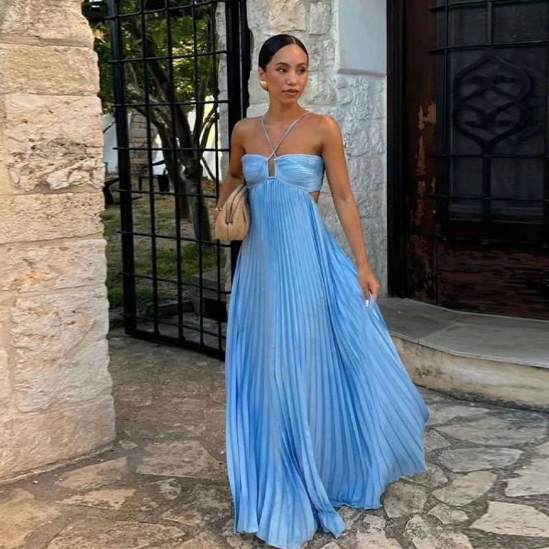 Best Sellers Spaghetti Straps Sleeveless A-Line Cutout Back Long Prom Dress