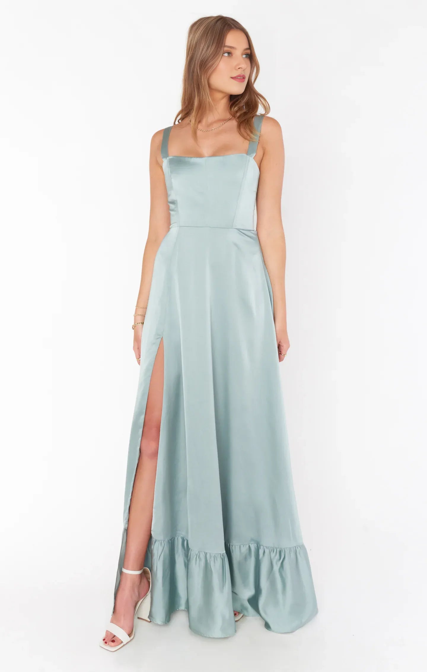 Dress Regular Straps Square Neck Sleeveless Maxi Dress Column Simple Crisscross Back Prom Dress With Slit