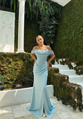 Blue Mermaid Off the Shoulder Corset Satin Prom Dress Party Dress