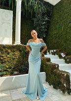 Blue Mermaid Off the Shoulder Corset Satin Prom Dress Party Dress