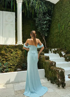 Blue Mermaid Off the Shoulder Corset Satin Prom Dress Party Dress