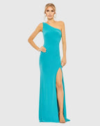 Sheath One Shoulder Sleeveless Draped Back Floor-Length Prom Dress