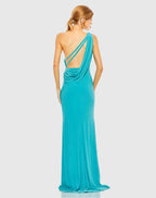 Sheath One Shoulder Sleeveless Draped Back Floor-Length Prom Dress