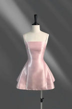 Blush Pink Spaghetti Strap A-Line Short Homecoming Dress
