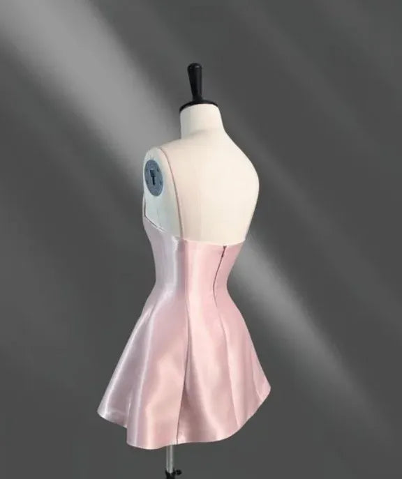 Blush Pink Spaghetti Strap A-Line Short Homecoming Dress
