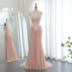 Blush Pink Strapless Beaded Corset Mermaid Long Prom Dress