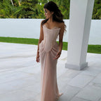 Blush Pink Strapless Beaded Corset Mermaid Long Prom Dress