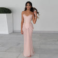 Blush Pink Strapless Beaded Corset Mermaid Long Prom Dress