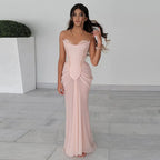 Blush Pink Strapless Beaded Corset Mermaid Long Prom Dress