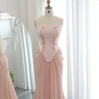 Blush Pink Strapless Beaded Corset Mermaid Long Prom Dress