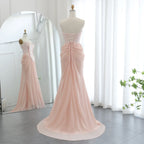 Blush Pink Strapless Beaded Corset Mermaid Long Prom Dress