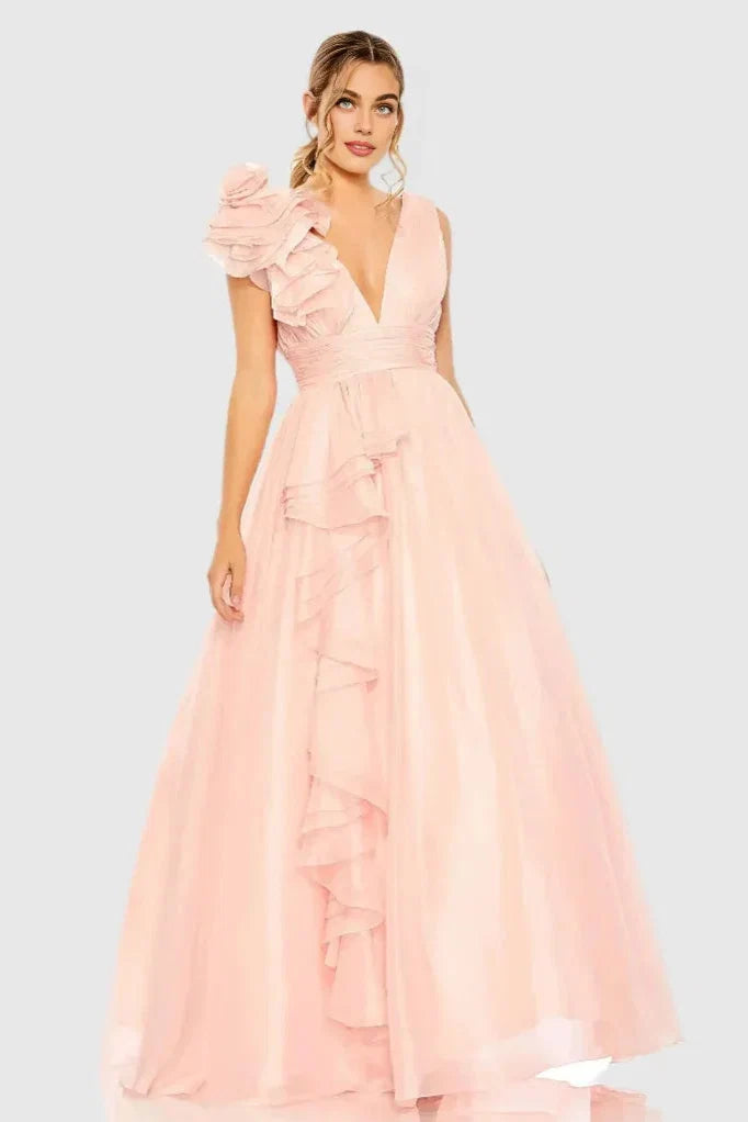 A-Line V Neck Sleeveless Backless Floor-Length Prom Dress