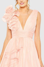 A-Line V Neck Sleeveless Backless Floor-Length Prom Dress