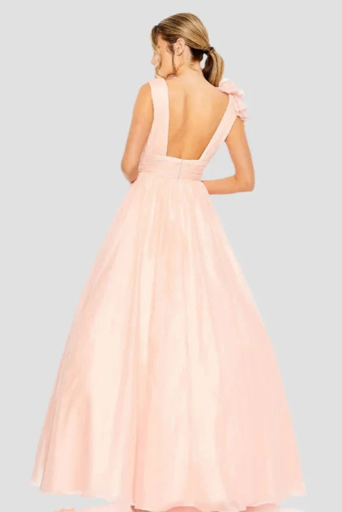 A-Line V Neck Sleeveless Backless Floor-Length Prom Dress