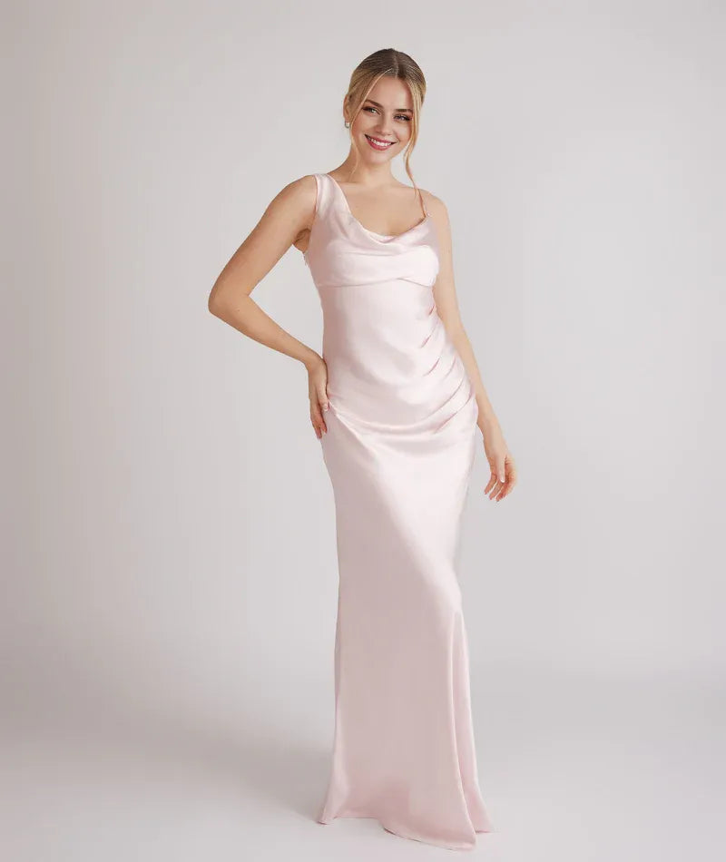 Dress Minimalist Cowl Front Asymmetrical Bridesmaid Dress Maxi Dress Solid Color Sleeveless Prom Dress
