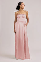 Blush Pink Strapless Sweetheart Neck Satin Bridesmaid Dresses with Lace-up Back and Pockets