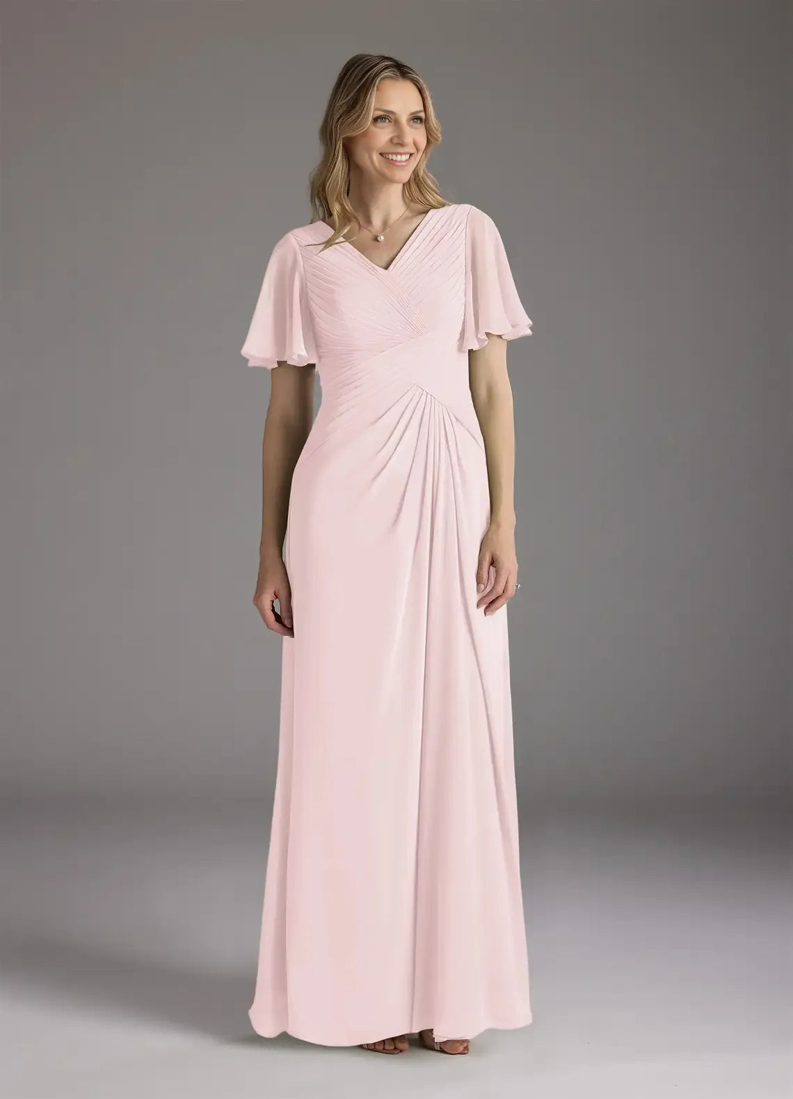 Dress A-Line V-Neck Ruched Mother of the Groom Dresses Elegant Ruffle Flutter Sleeves V Back Evening Dress