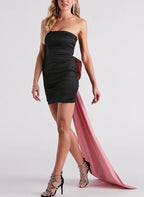 Black Bodycon Strapless Bow Homecoming Dress With Detachable-Train