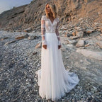 Bohemian A-Line Deep V Neck Long Sleeve Wedding Dress