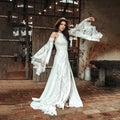 Bohemian A-Line Halter Cold Shoulder Maxi Wedding Dress