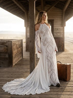 Bohemian A-Line Halter Cold Shoulder Maxi Wedding Dress