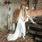 Bohemian A-Line Halter Cold Shoulder Maxi Wedding Dress