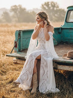 Bohemian A-Line Halter Cold Shoulder Maxi Wedding Dress