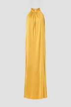 Bohemian A Line Halter Neck Sleeveless Draped Back Floor Length Plus Size Prom Dress