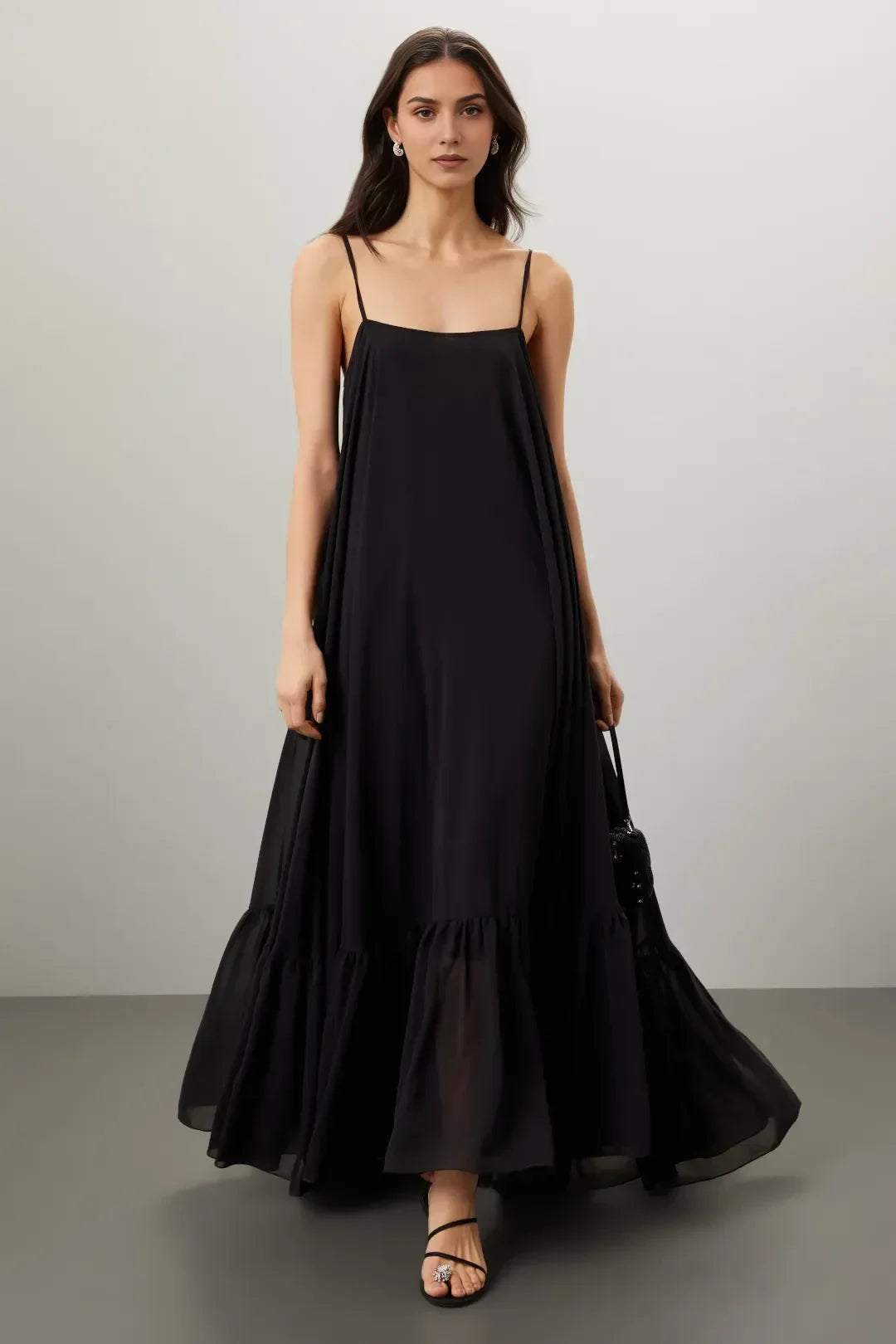 Bohemian A Line Square Neck Sleeveless Ruffle Hem Floor Length Plus Size Prom Dress