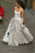 Bohemian Square Neck Sleeveless A-Line Applique Long Wedding Dress