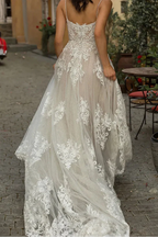 Bohemian Square Neck Sleeveless A-Line Applique Long Wedding Dress
