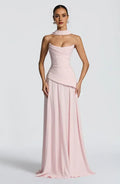 Bold A Line Cowl Neck Choker Strap Lace Up Back Floor Length For Women Prom Dress
