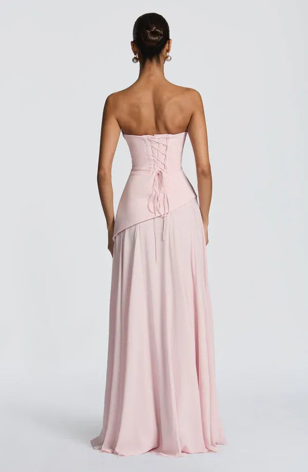 Bold A Line Cowl Neck Choker Strap Lace Up Back Floor Length For Women Prom Dress