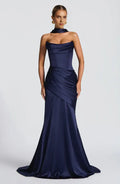 Bold Mermaid Cowl Neck Choker Strap Lace Up Back Train Floor Length For Women Prom Dress