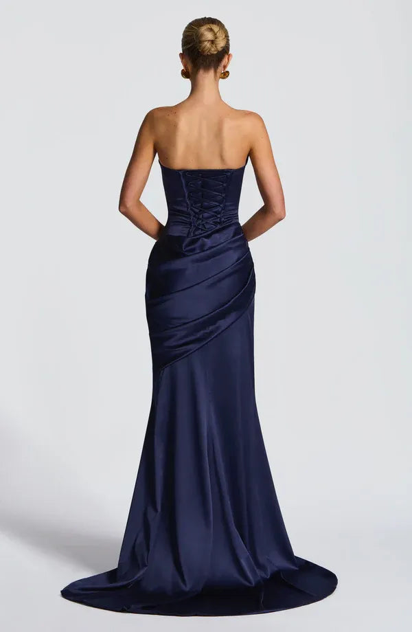 Bold Mermaid Cowl Neck Choker Strap Lace Up Back Train Floor Length For Women Prom Dress