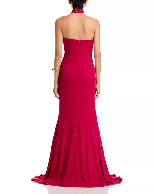 Bold Mermaid Halter Neck Cutout Detail Ruched Bodice Floor Length Hot Sale Prom Dress