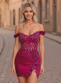 Bold Mermaid Off-the-Shoulder Sweetheart Floral Beaded Corset High Slit Mini Homecoming Dress