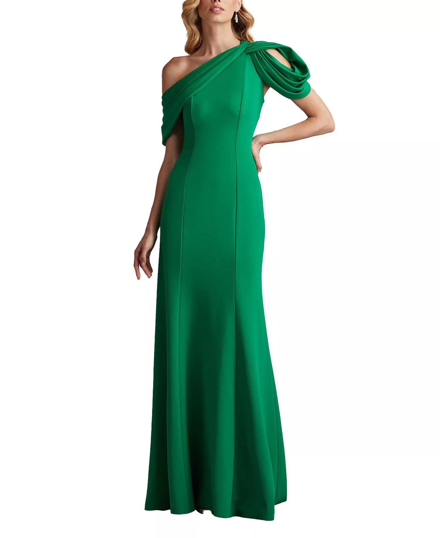 Bold Mermaid One-Shoulder Draped-Sleeve Open-Back Floor-Length Prom Dress