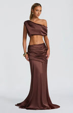 Bold Mermaid One Sleeveless Cutout Back Train Floor Length For Ladies Evening Dress