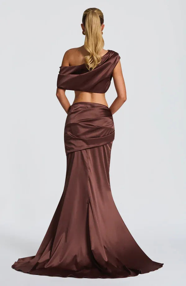 Bold Mermaid One Sleeveless Cutout Back Train Floor Length For Ladies Evening Dress