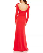 Bold Mermaid Square Neck Bow Sleeve Square Back High Slit Floor Length For Ladies Prom Dress