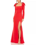 Bold Mermaid Square Neck Bow Sleeve Square Back High Slit Floor Length For Ladies Prom Dress