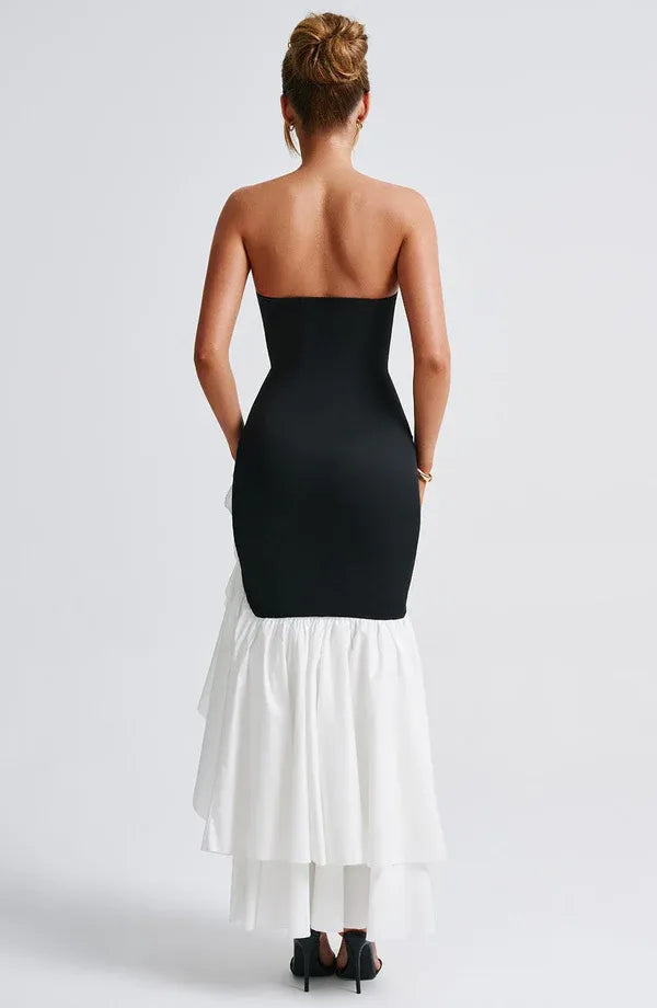 Bold Mermaid Strapless Sleeveless Back Zipper High Slit Asymmetrical Floor Length For Ladies Prom Dress