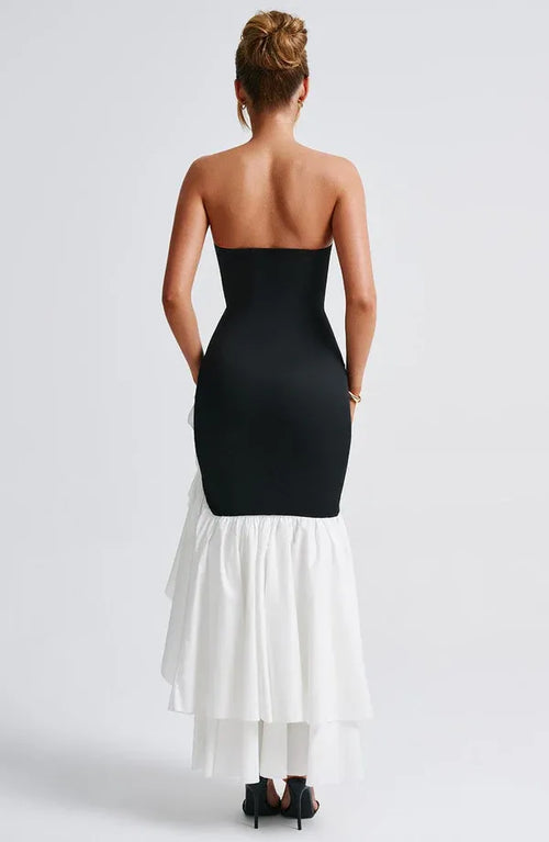 Robe de bal sirène sans bretelles sans manches avec fermeture éclair au dos, fente haute asymétrique, longueur ras du sol pour femme